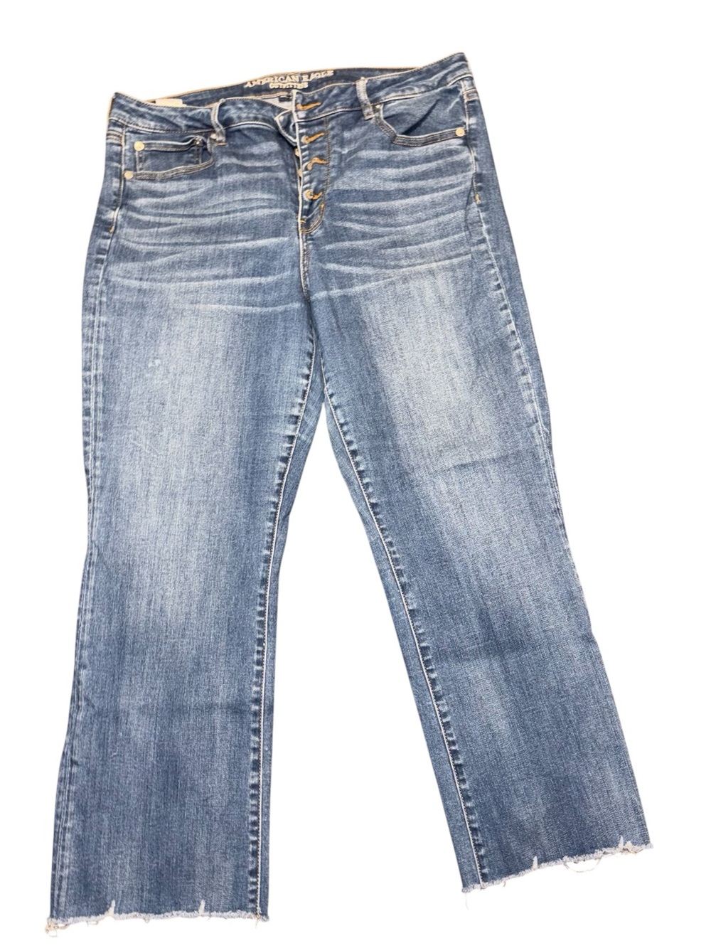 American Eagle Outfitters Women’s Blue Button-Fly Hi Rise Crop Flare